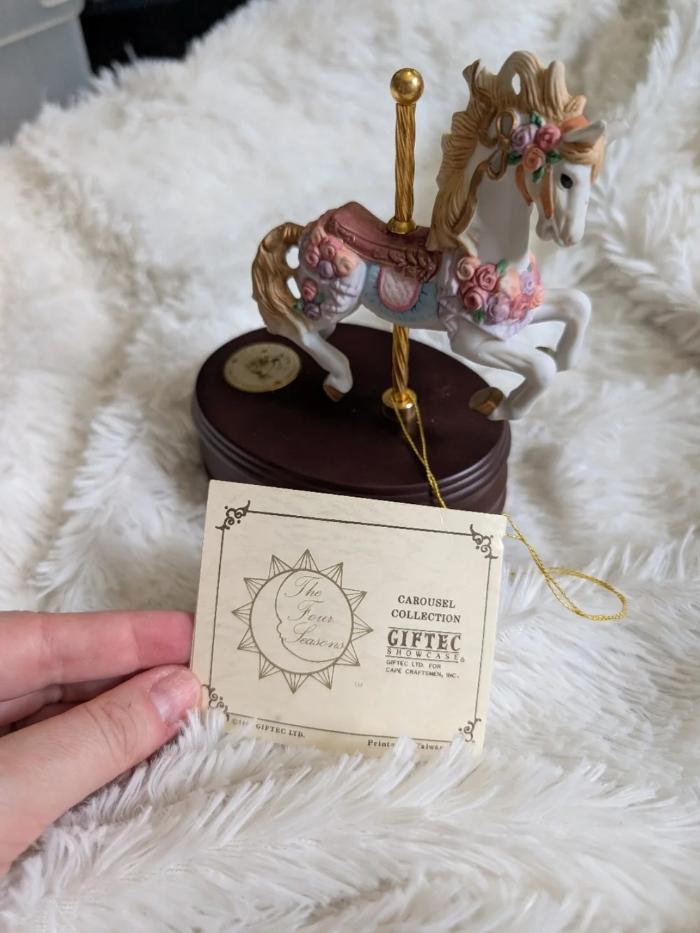 Vintage Giftec The Four Seasons Spring Porcelain Musical Carousel Horse Figurine